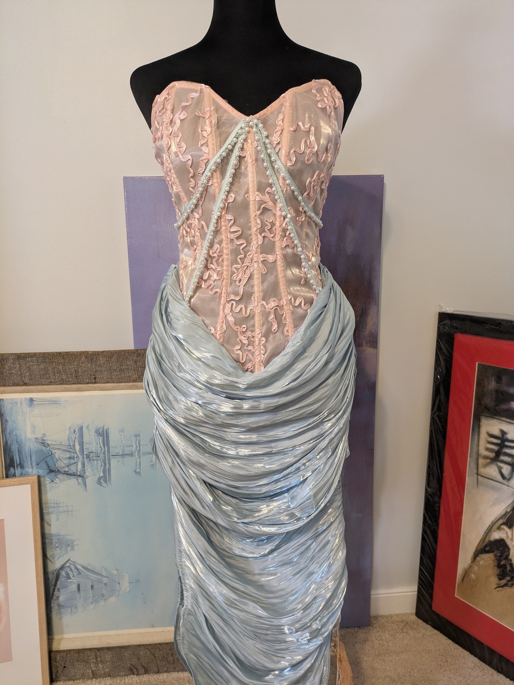 NWT Lacemade Colored Glaze Corset Dress Size M Pearl Embellishment Sheer